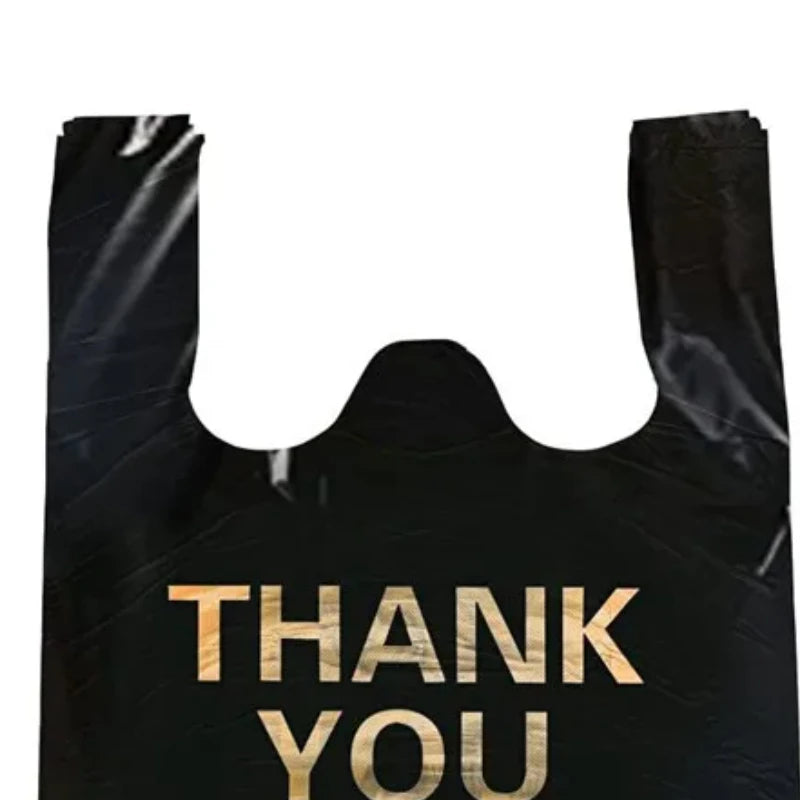 10pcs Thank You Plastic Carry Out Bags Black Shopping Grocery Vest Gift Bag with Handle Supermarket Retail Packaging Storage