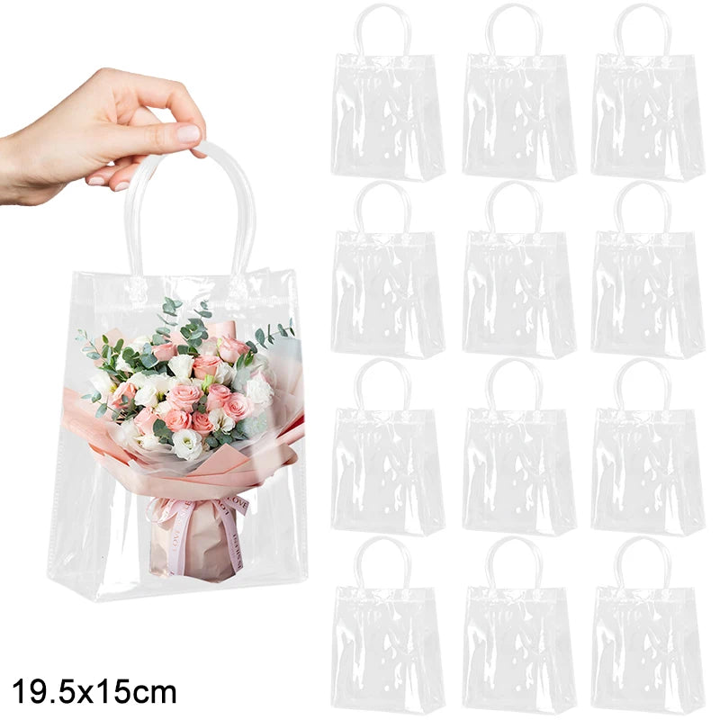 5/10Pcs Clear Gift Bag with Handle Birthday Party Wedding PVC Candy Gift Packaging Christmas Baby Shower Favors Gift Flower Wrap