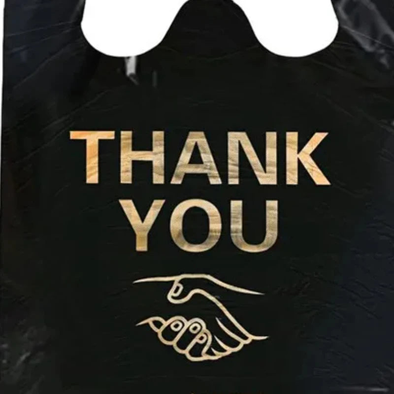 10pcs Thank You Plastic Carry Out Bags Black Shopping Grocery Vest Gift Bag with Handle Supermarket Retail Packaging Storage